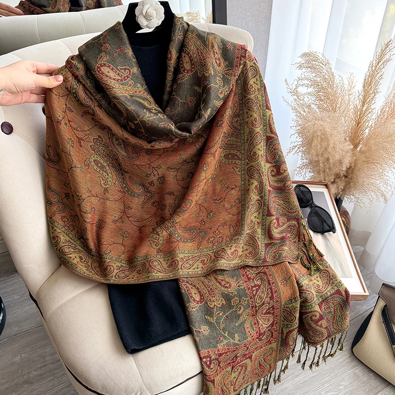 Quaste Decke Design Dicke Pashmina Neue Winter Warme Schal Wrap Paisley Muster Schal Frauen Halstuch Poncho Stolen 2023 – Detail 23