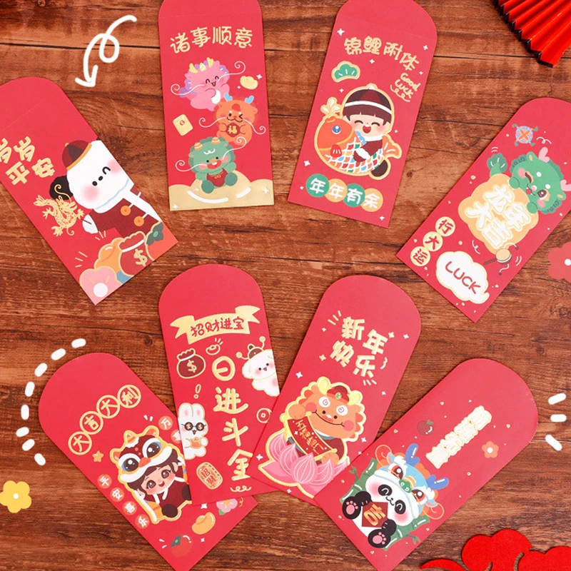 10 Pcs Lucky Money Pocket Meaningful Fine Texture Printing Spring Festival Accessory Red Envelope Lucky Money Bag Red Packet