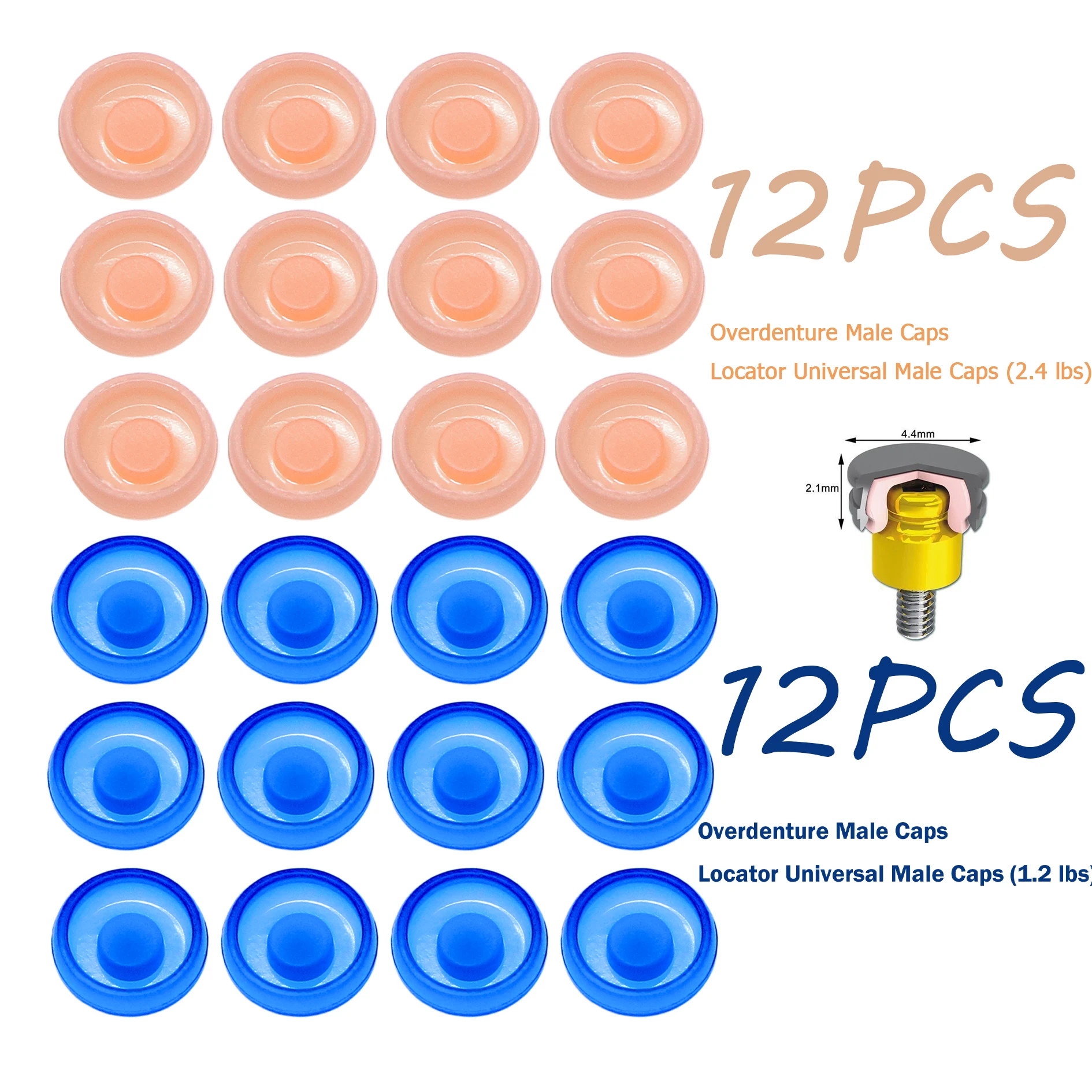 

Dental Implant Retention Caps 1.2lbs/2.4lbs Removable Universal Locator Abutment Overdenture Attachment Kit