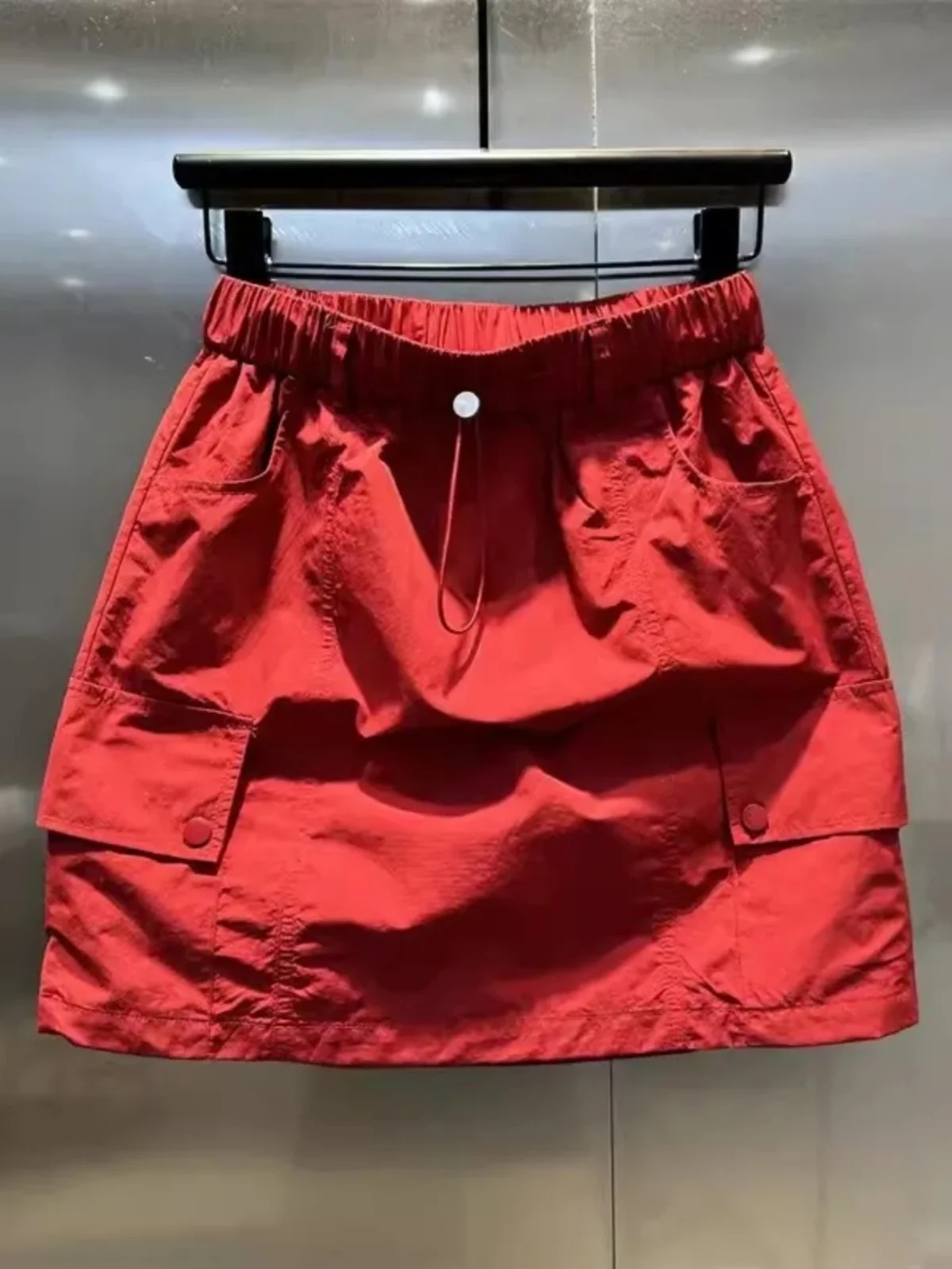 

Summer Thin A-Line Skirt Women's High Waist Elastic Waist Dstring Casual Workwear ort Skirt Anti-Light Walking