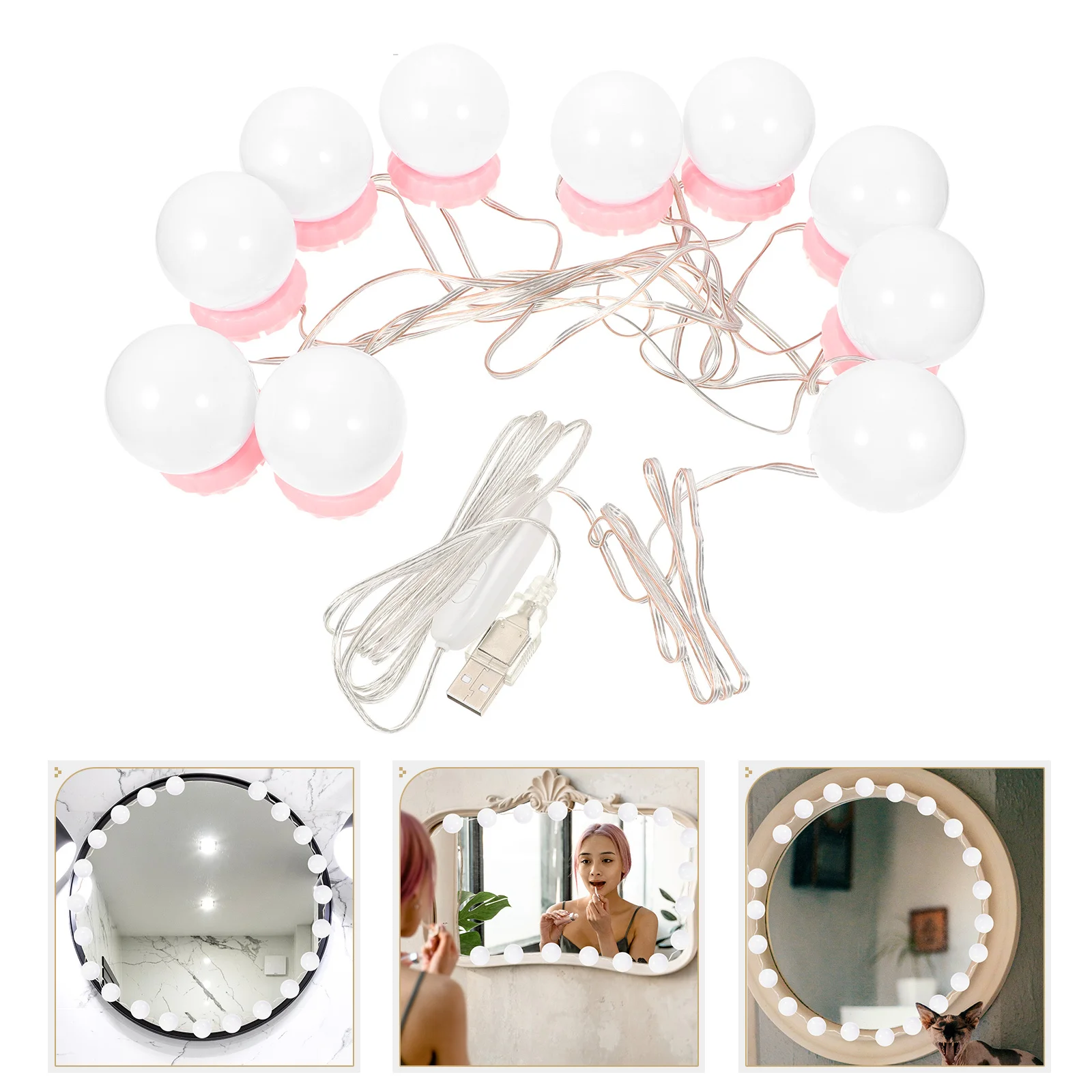 1 conjunto de lâmpadas led para espelho de vaidade, luzes de maquiagem, carregamento usb, três modos de brilho suave, iluminação de vaidade para quarto e banheiro
