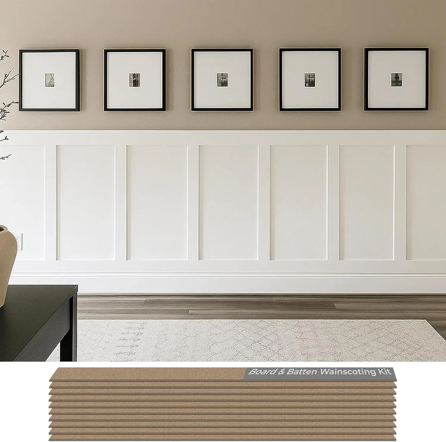 

Custom Board & Batten MDF Trim Kit - Paintable, Pre-Cut Accent Wall Molding for Living Room, Bedroom, Office (Not Full Panels)