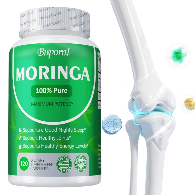 Cápsulas de polvo de hoja de Moringa 100% puras, suplemento antiinflamatorio, sistema inmunológico, metabolismo, potenciador de energía cerebral
