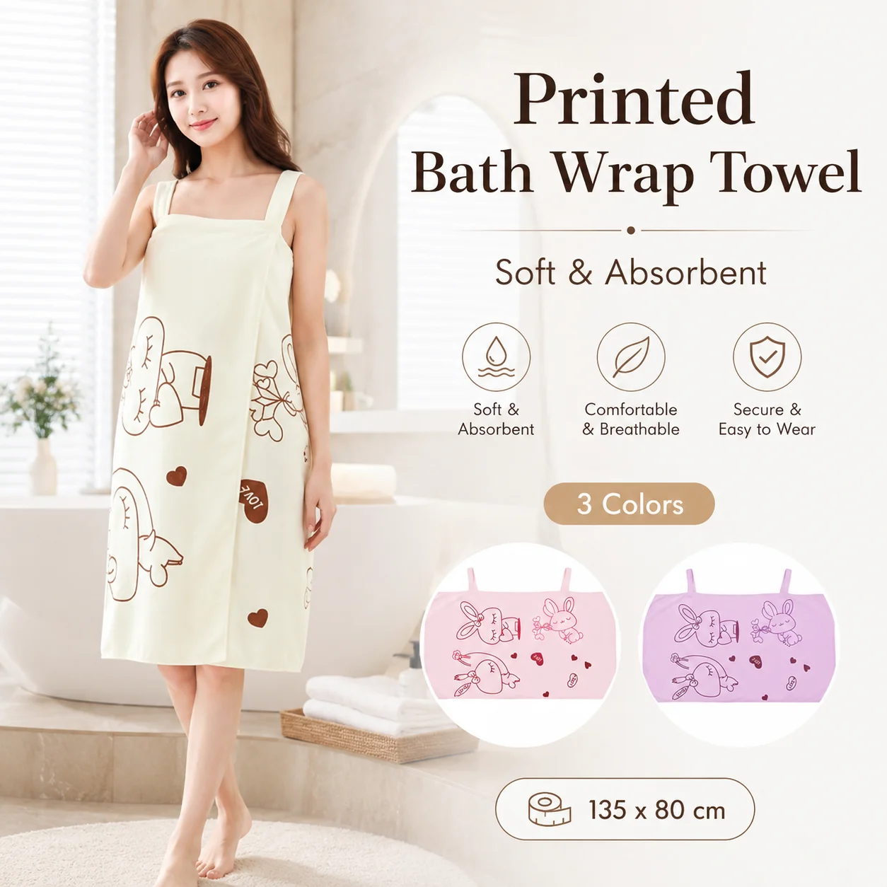 1PC Bathrobe Highly Absorbent Wearable Bath Towel Suitable For Bathrooms Swimming Pools Saunas And Other Recognized Bath Towels