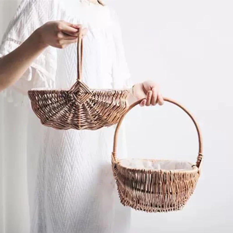 Household Handwoven Flower Basket with Handle Portable Multifunction Organization Holder for Flower Garlic Pepper Collection Box