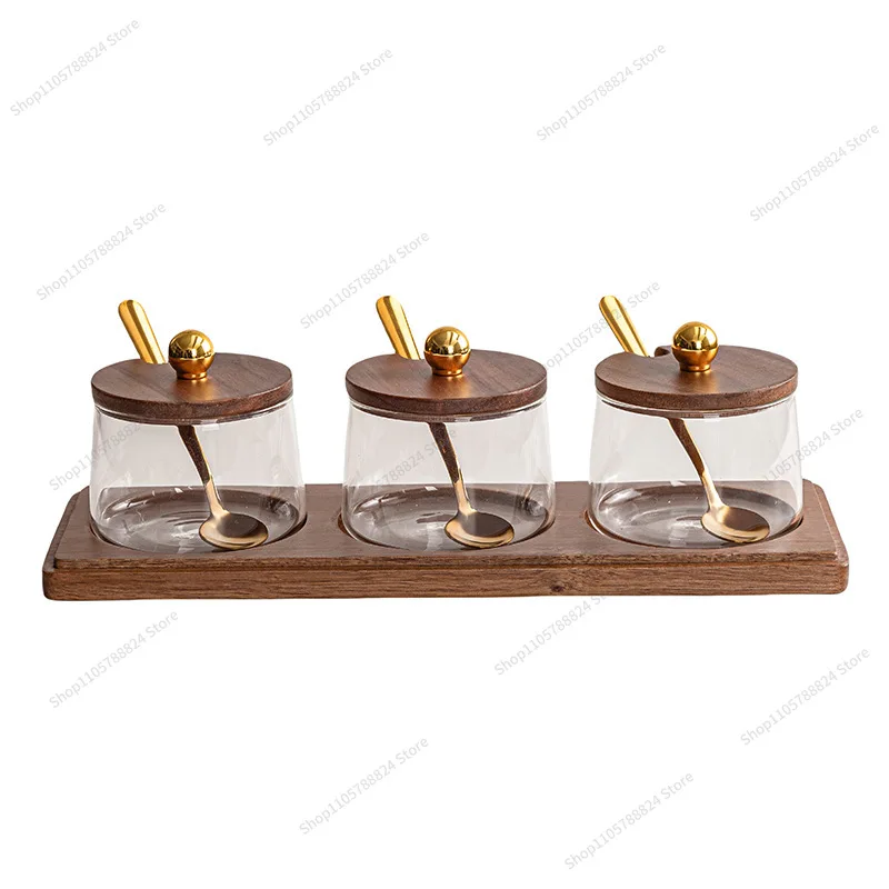 For kitchen glass seasoning jar seasoning box set household three-piece salt jar seasoning bottle