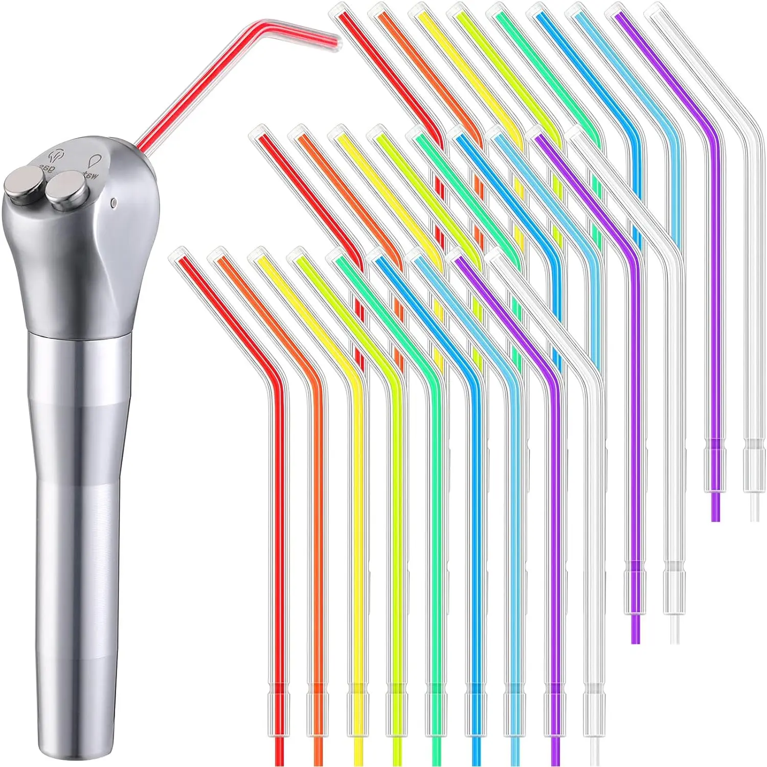 250Pcs/Pack Rainbow Dental Air Water Syringe Tips，Disposable Spray Nozzles，For 3-Way Triple Syringe Teeth Whitening