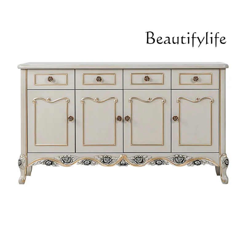 

French solid wood porch cabinet American light luxury carved retro porch table European style