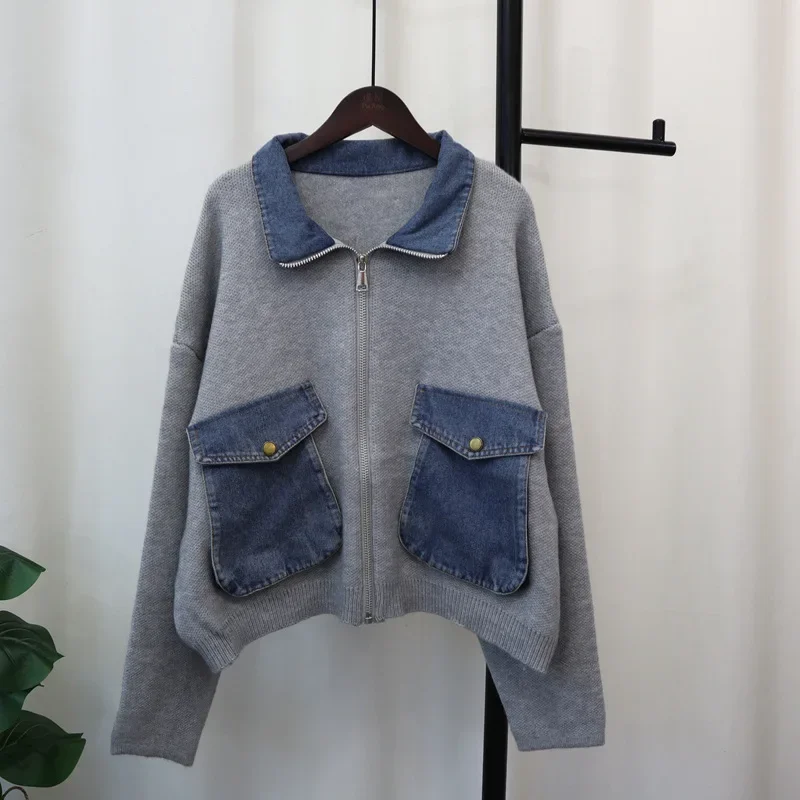 Women Denim Sweater 2024 Cardigan Kintted Button Loose Spring Autumn Vintage Winter Streetwear Y2k Jumper Coat Cardigans