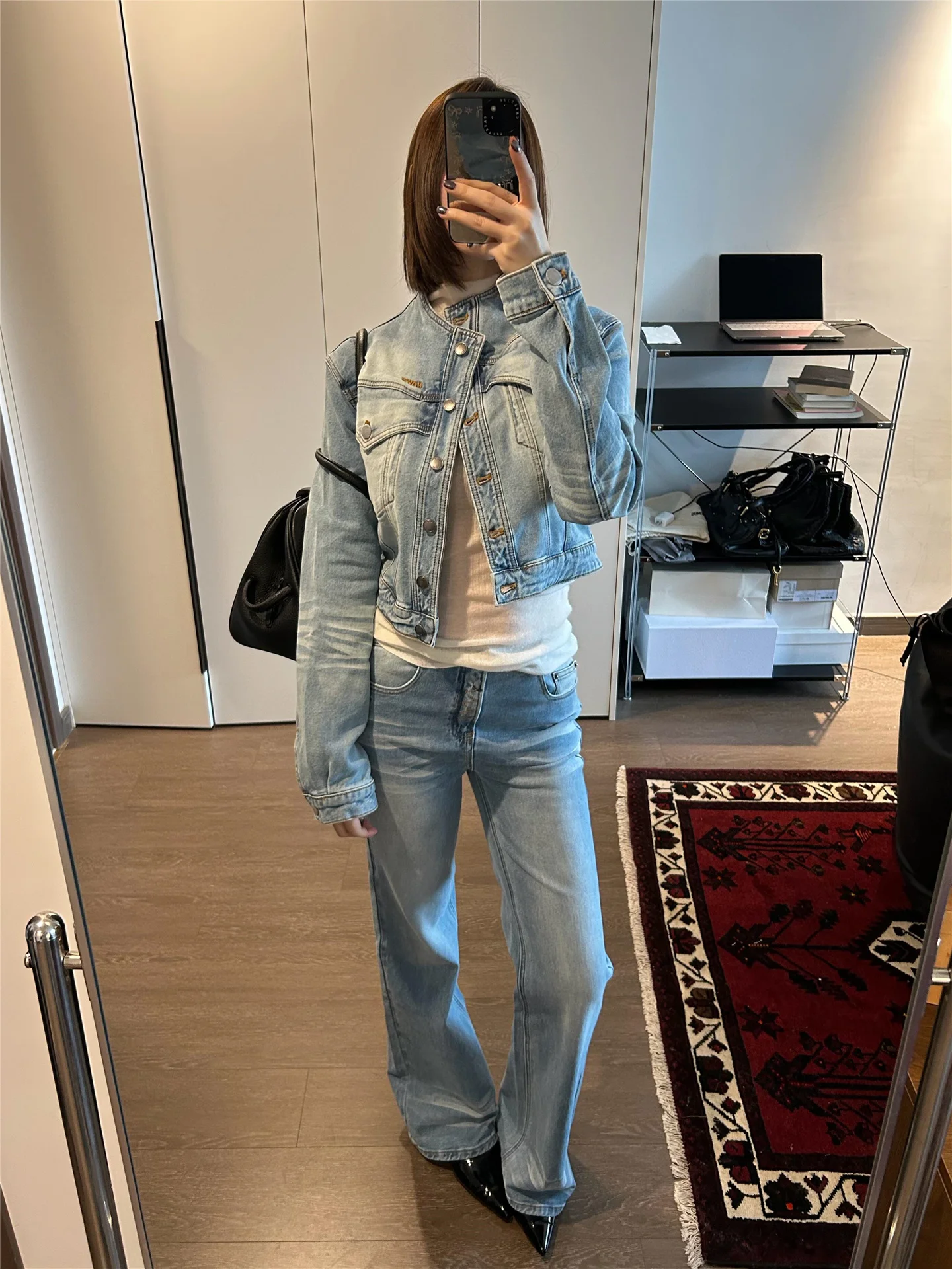 

Loose Straight Leg Blue Jeans Women's Spring Casual Wide Leg Pants Washed Effect Floor-Length Trousers Slimming Effect