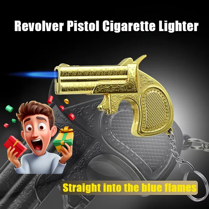 2025 New Revolver Lighter Keychain Pendant Pistol Lighter Cigarette Accessories Men's Gift Gadget