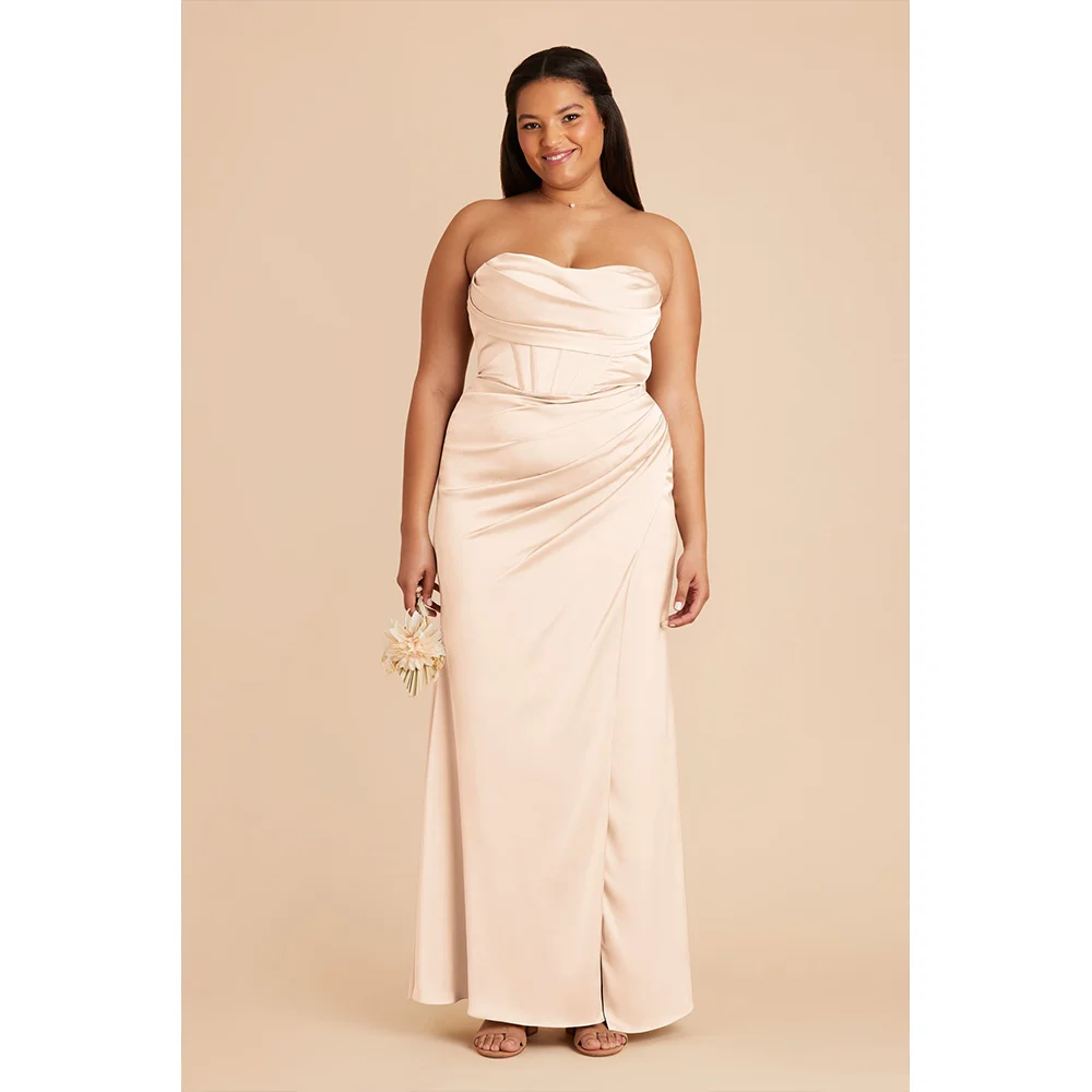 

LoveDoris Satin Dress Slim Fitted Bridesmaid Dress Straps A-line Wedding Dress High Split Backless Evening Dress Customize