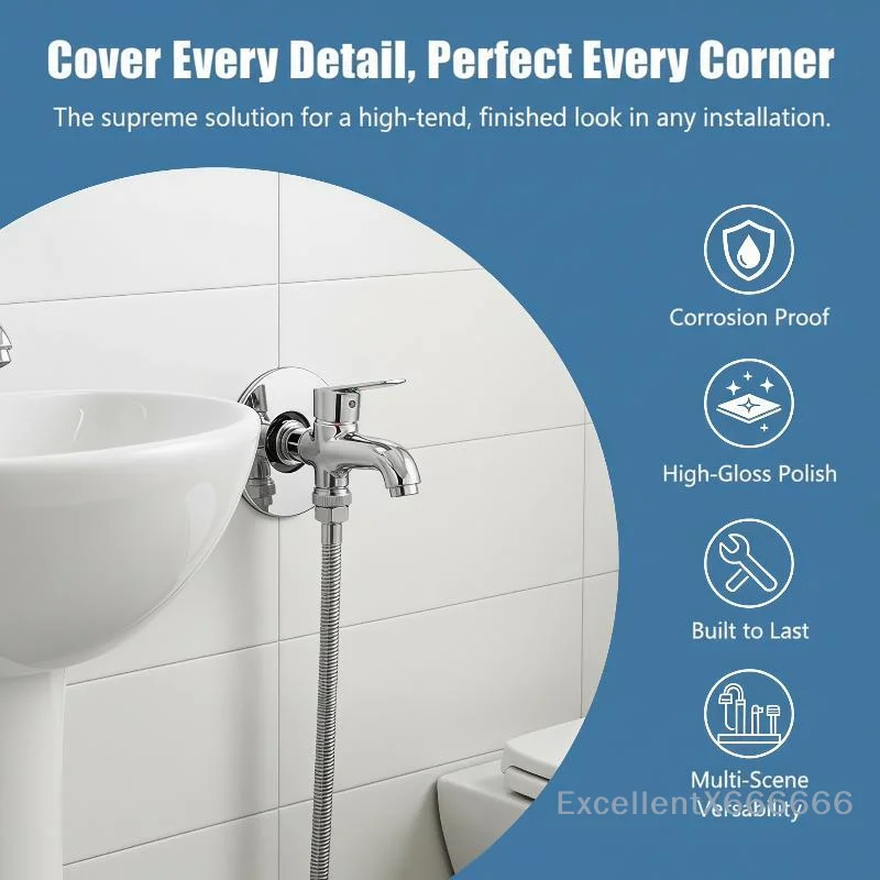 Self-Adhesive Stainless Steel Faucet Decorative Cover Universal Chrome Finish Fits Most Faucets for Kitchen Shower Quick Remode