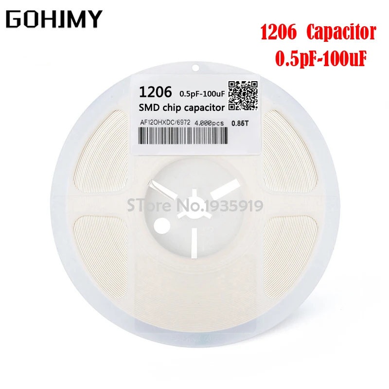 1reel 4000pcs 1206 50V SMD Thick Film Chip Multilayer Ceramic Capacitor 0.5pF-100uF 10NF 100NF 1UF 2.2UF 4.7UF 10UF 1PF