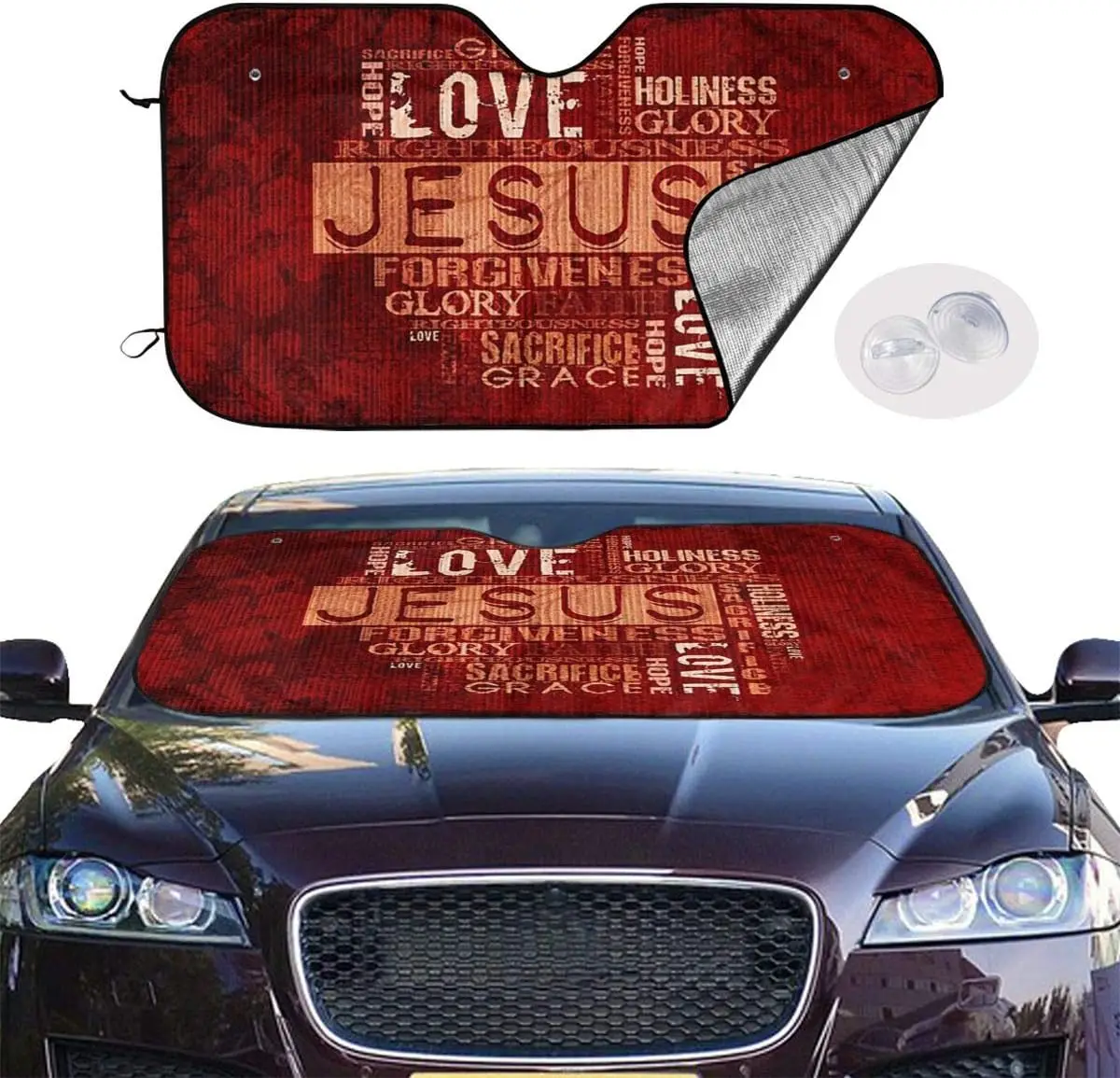 Car Windshield Sun Shade Love Jesus Religious UV Protection Foldable Auto Sunshade for Car Prevent Your Car From Sun Heat