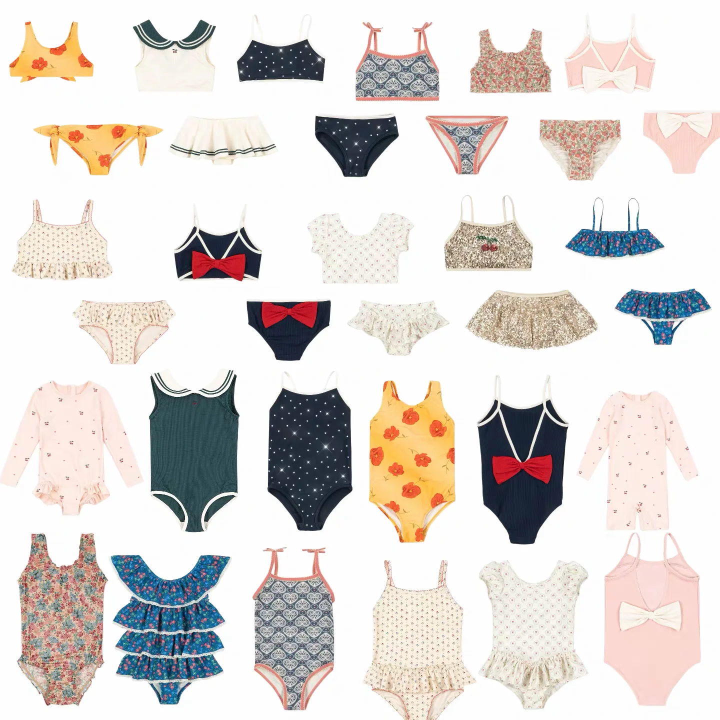 

Girls' Swimsuit 2026 Summer New Printed Fashionable Children's One-piece Swimsuit Quick Drying Long Sleeved Sunscreen Beach Wear