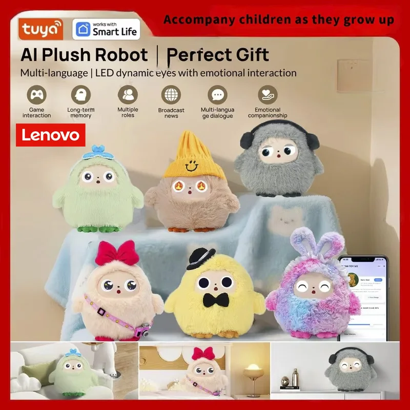 

Lenovo AI PlushToy W/Smart Voice&LED Eyes Interactive Companion ForKidAdult‌ Gift-Ready Rechargeable E-Pet openup fun life WTuya