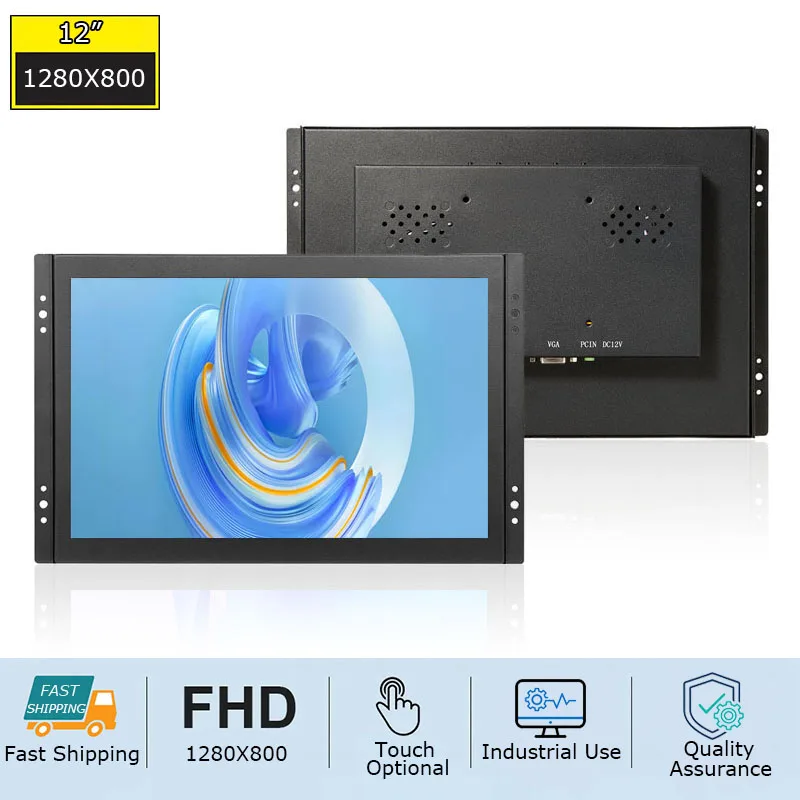 12 Inch 1280*800 Widescreen Industrial Embedded Touch Display VGA HD Resistive/Capacitive Touch Screen Open Frame Monitor