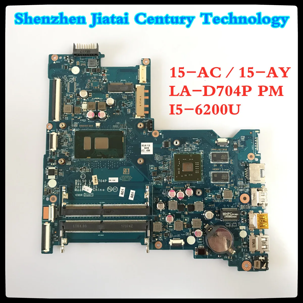 

Laptop Motherboard SR23Y I5-6200U CPU 854936-001 BDL50 LA-D704P 854936-601 For HP 15-ac 15-AY 15-ay015ds 250 G5