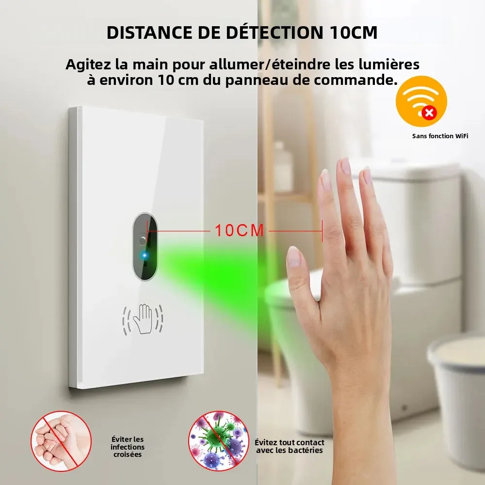 Interrupteur infrarouge à détection de mouvement US standard Wave the Senssor, sans contact, interrupteur à lumière activé par le mouvement IR, aucun fil neutre requis