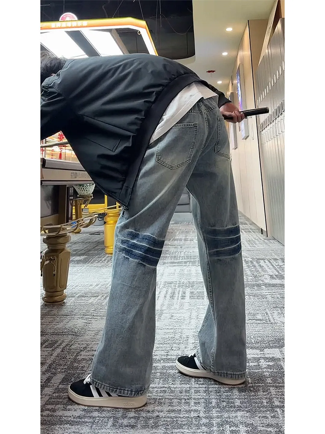 

Blue Lightning Pattern Diagonal Cut Jeans Men's Spring Slim Straight Leg American Retro Knife Flared Pants Cleanfit Sle