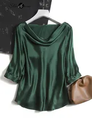 2023 Heavyweight Silk Top Women's Swinging Neck Natural Mulberry Silk Satin Face Women's Fashion Underlay Small Shirt