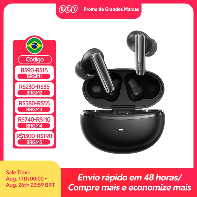 QCY MeloBuds N70 Fones de ouvido sem fio ANC Bluetooth 6.0 com cancelamento de ruído adaptativo LDAC, áudio de alta resolução, 6 microfones ENC, 50 horas de reprodução, carregamento sem fio, detecção intra-auricular