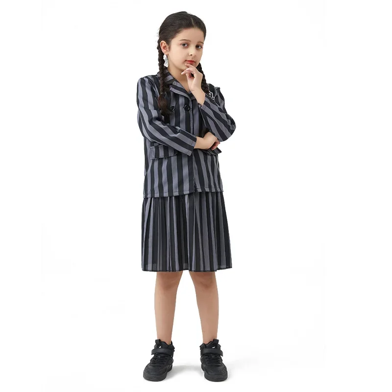 Costume de Cosplay Addams pour Enfant, Uniforme Sвde ixd'Halloween, Costumes et Jupes