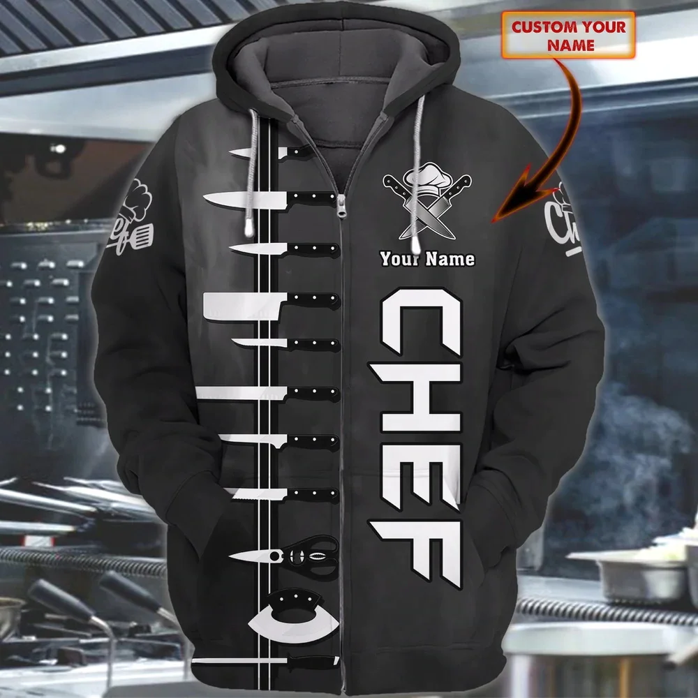 

Chef Personalized Name 3D Printed Men Hoodie Unisex zipper hoodies Streetwear Chef Birthday gift Casual jacket DK479