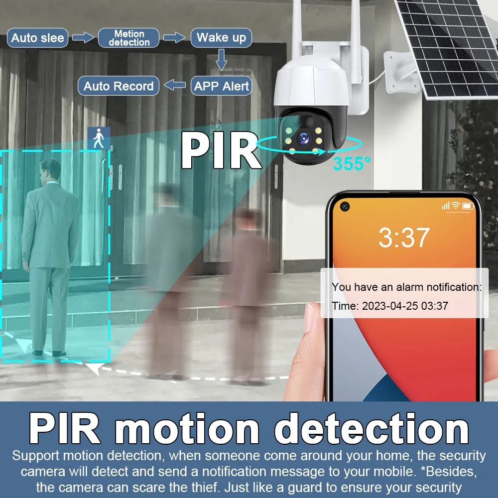 كاميرا تعمل بالطاقة الشمسية واي فاي في الهواء الطلق PIR كشف الإنسان التحكم عن بعد رصد للرؤية الليلية مقاوم للماء المدمج في بطارية الأمن كاميرا IP