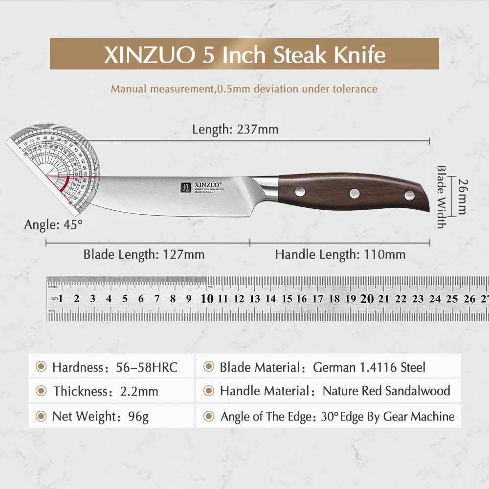 XINZUO 1pcs/4pcs Steak Knife German Din 1.4116 Stainless Steel Chef Knife Dinner Premium Red Sandalwood Handle