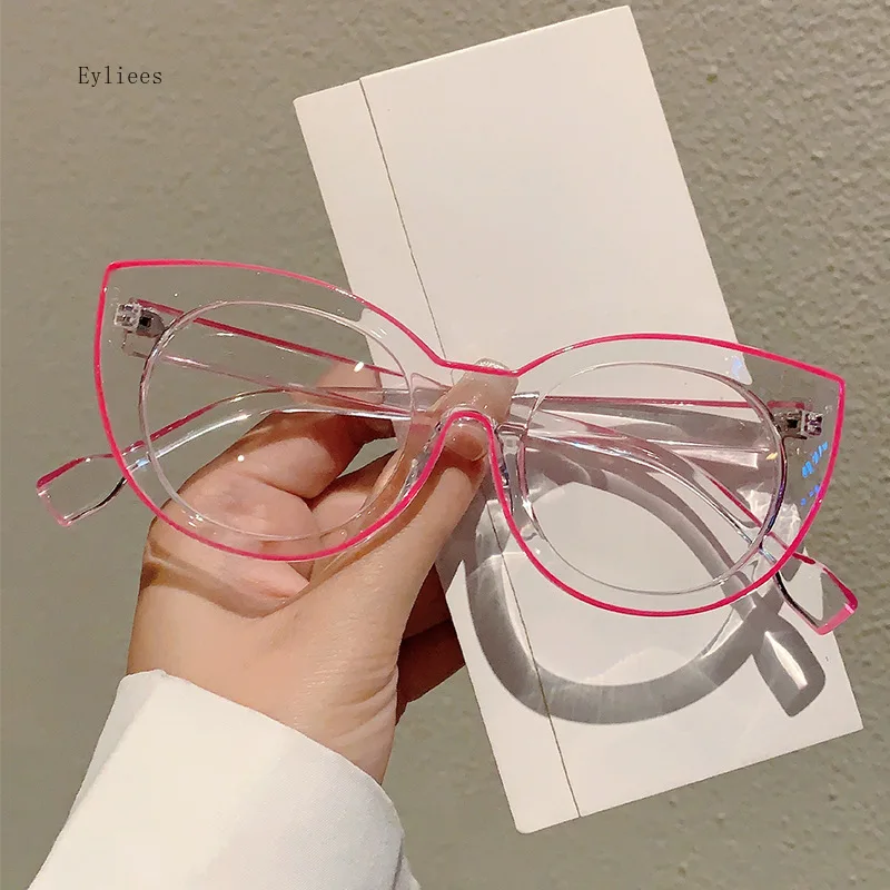 Clear Anti Blue Light Female Glasses Ladies Fashion Double Color Cat Eye Eyeglasses Frames New Computer Optical Ordinary Glasses