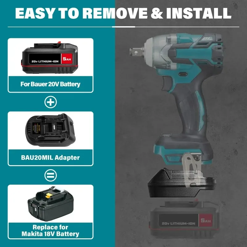 

BAU18MT Adapter Converter for Bauer 20V Hyper Max Lithium Batteries Converting To for Makita 18V Battery Power Tools Drills