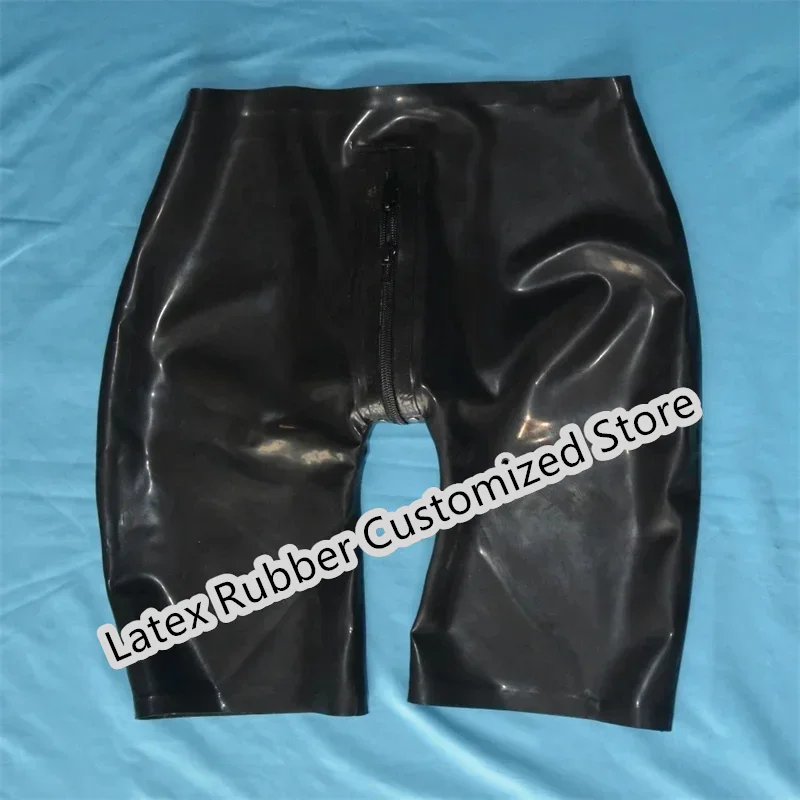 

Latex Shorts for Men with 2 Way Crotch Zippers Half Length Pants Rubber Trousers Cosplay Costumes Sexy Lingerie