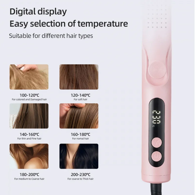 New Cold Air Hair Care Straightener & Curler, Multi-temperature Adjustable, 2 in 1 Hair Styling Tool, Hair Straightening Brush &