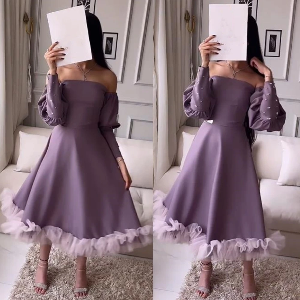 

Customized Jiayigong s Beading Ruched Evening A-line Off-the-shoulder Bespoke Occasion Gown Midi Dresses