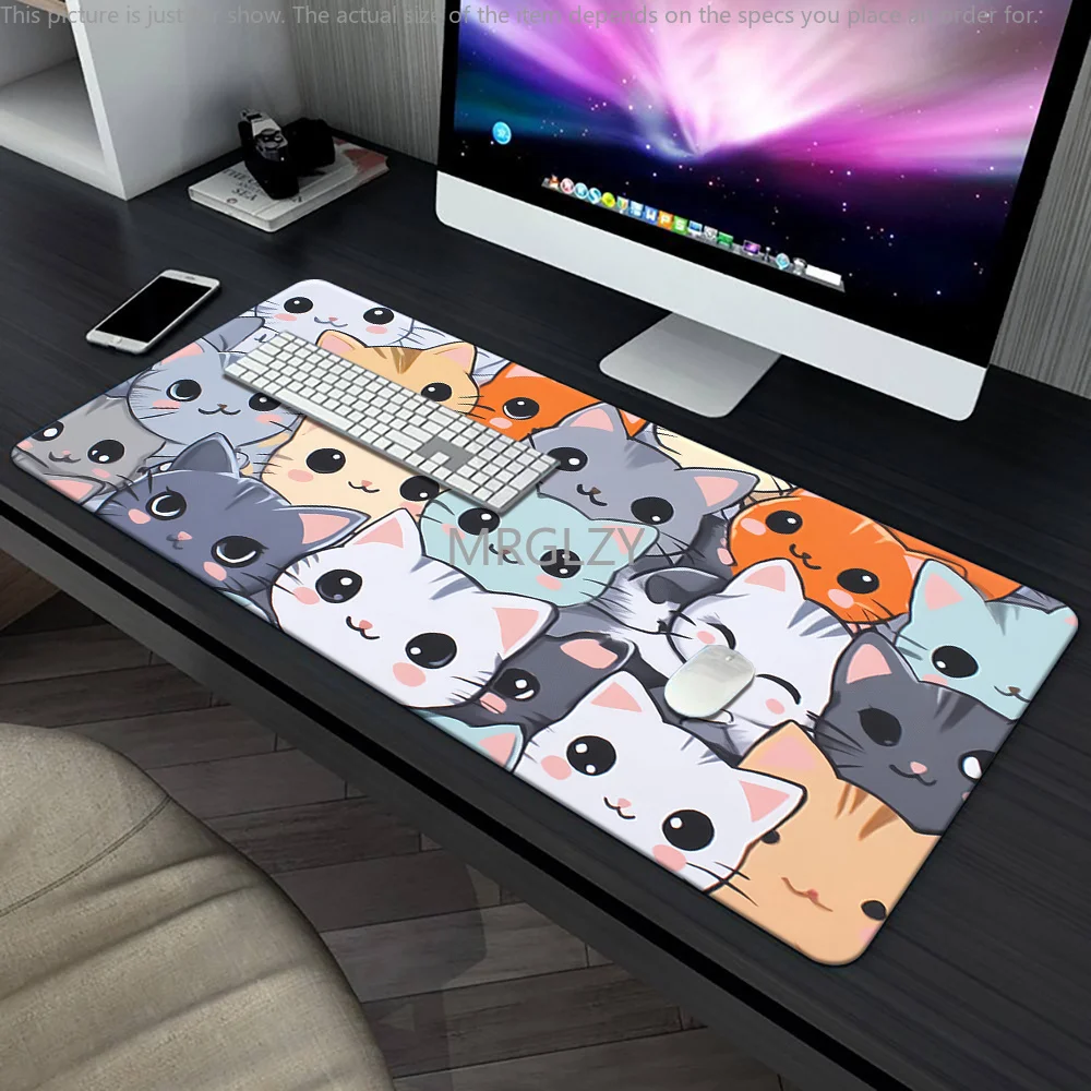 Cute Cartoon Kitten Mouse Pad Large Rubber Base Anti-slip PC Desk Accessories Mousepad for Office & Gamer Keyboard Mat Decor Rug
