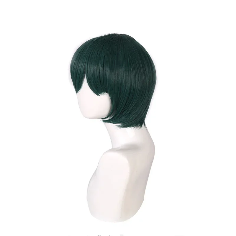 Anime 35cm Cosplay Wig Dark Green Short Heat Resistant  Hair Wigs Accessories