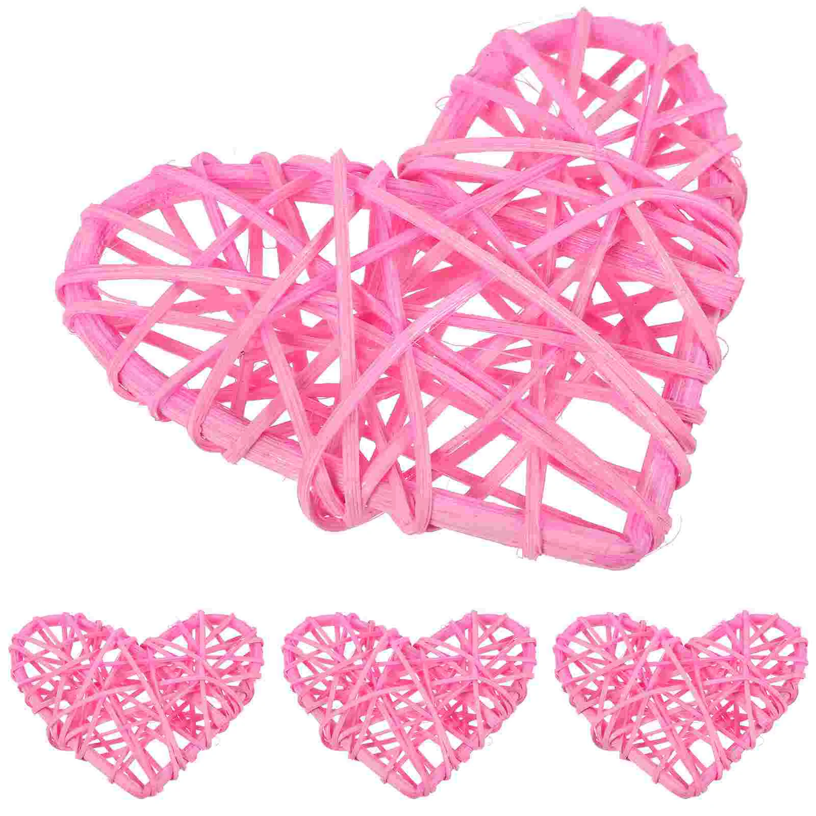 4 Pcs Wedding Decor Rattan Lampshade Heart Shaped Ball Decorations DIY Craft Hearts White Weaving Decorative Accessory Woven