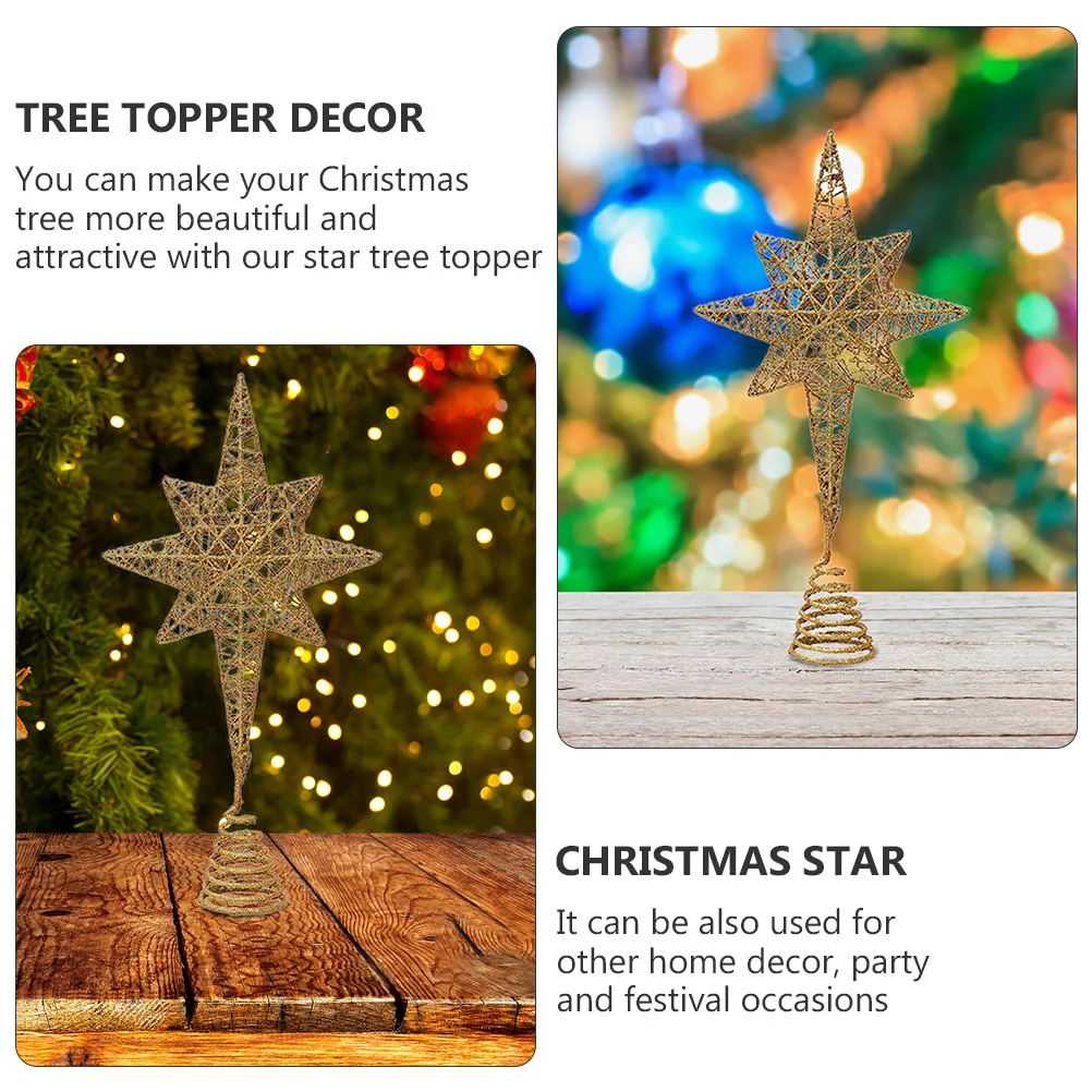 

1Pcs Christmas Star Tree Topper Golden Metal Eight Pointed Star Treetop Decor for Xmas Tree Festival Party Ornament