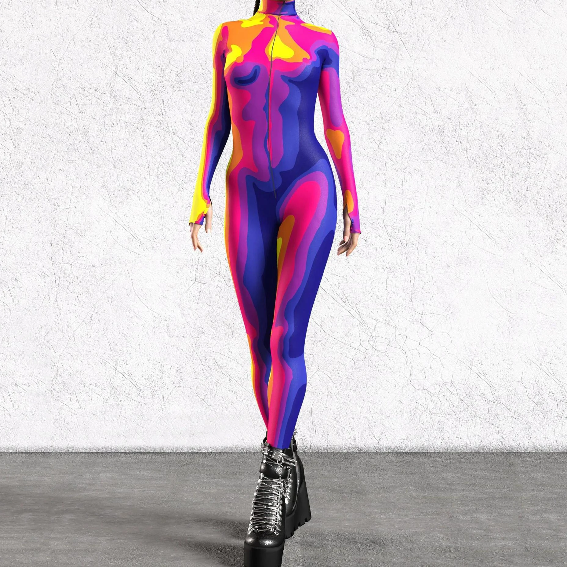 

Colorful Rainbow Print Sexy Bodysuit Halloween Adult Role Play Cool Women's Tights Carnival Costume Carnival Yoga Skate Clothes