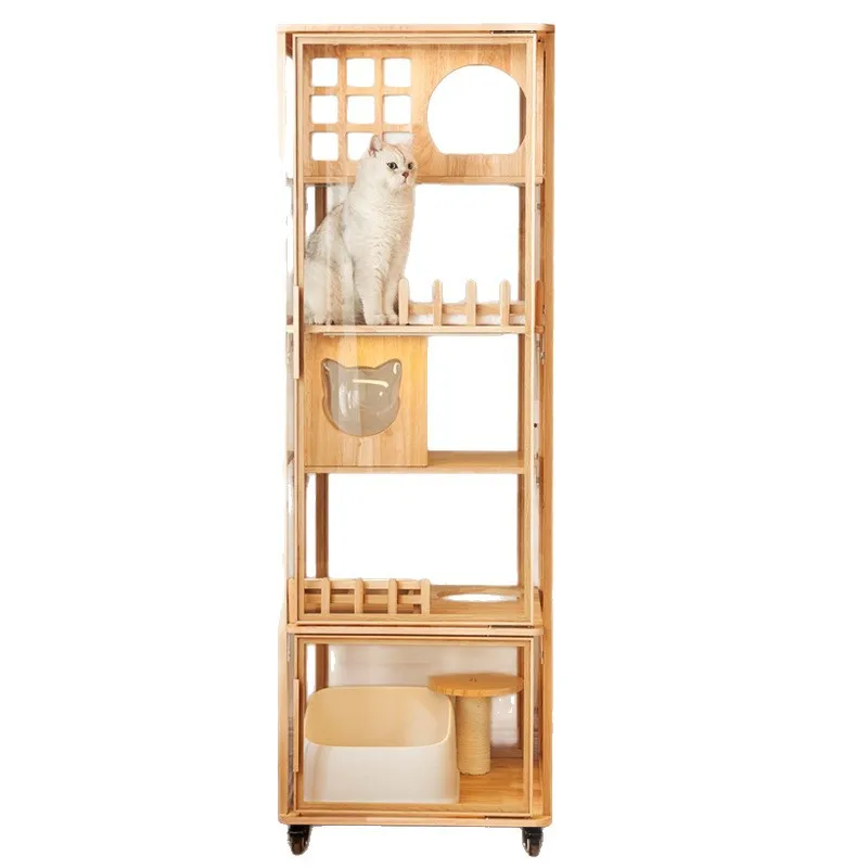 Cat Villa Cat House Household Wooden Interior Cat Cabinet Luxury Cat House Large Free Space Closed Climbing Frame Integrated