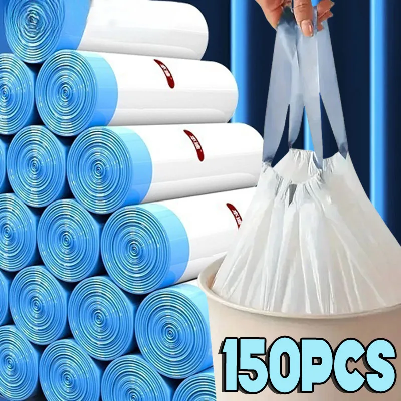Garbage Bag with Drawstring Household Disposable Transparent Garbage Bag Kitchen Dormitory Living Room Use Three Sizes Selection