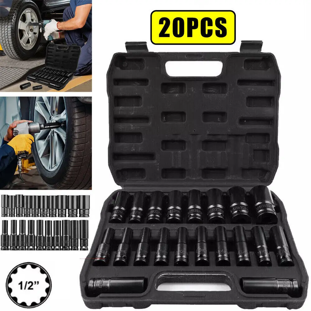 20PCS Deep Impact Socket Set 1/2 Inch Drive Metric 8 - 32mm Lifetime Warranty UK