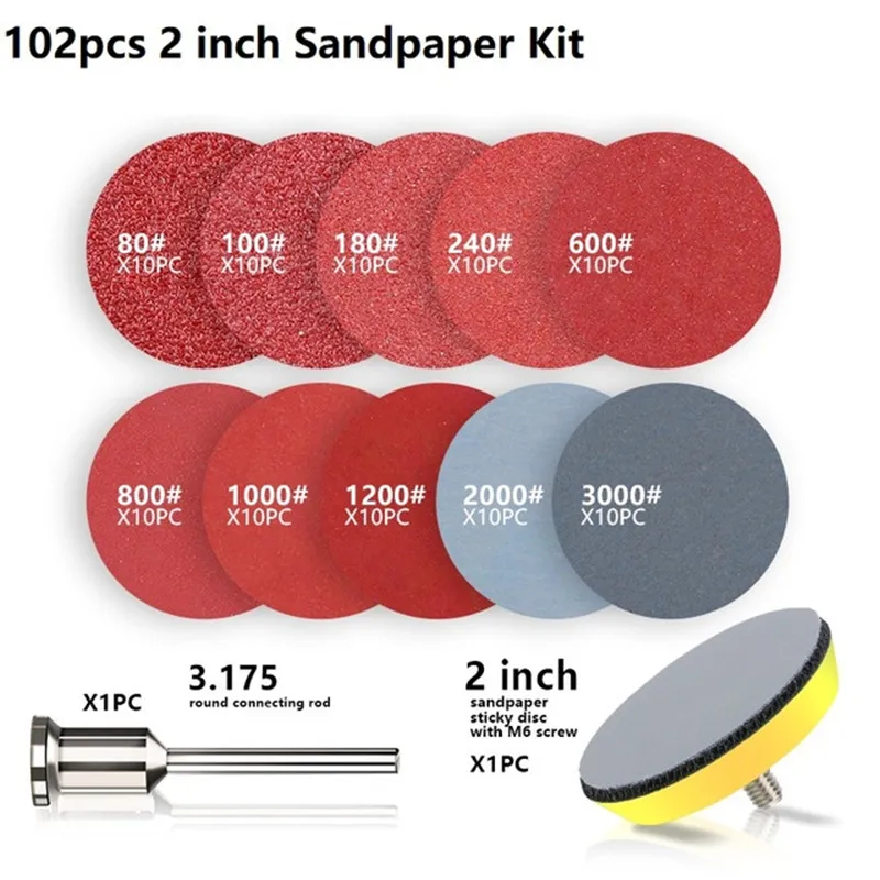 

52/102pcs Sandpaper Disc Kit 1 2 3inch Polishing Wheel with Abrasive Polish Pad Plate for Rotary Sander Tool Sanding Paper