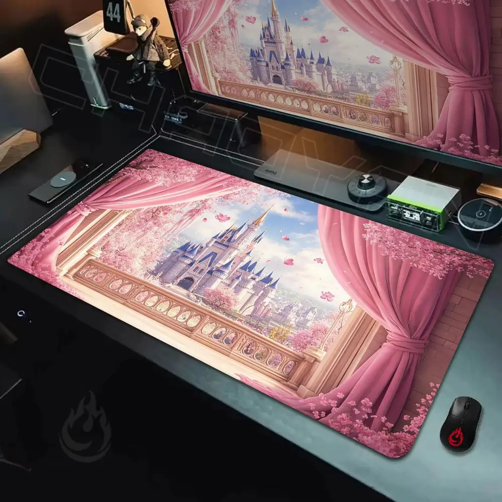 Whimsical Pink Castle Mouse Pad Large Computer Office Game Table Mats Rubber Anti-slip XXL Mouse Mat HDP Long Desk Pads Mauspad
