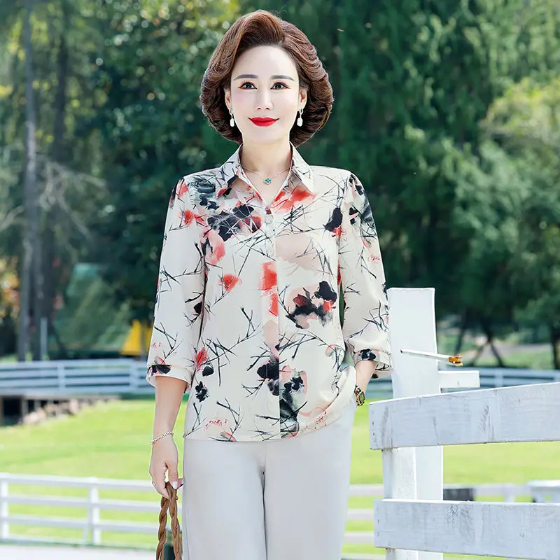 

Fashionable Mother T-shirt Chiffon Shirt Fashionable Top