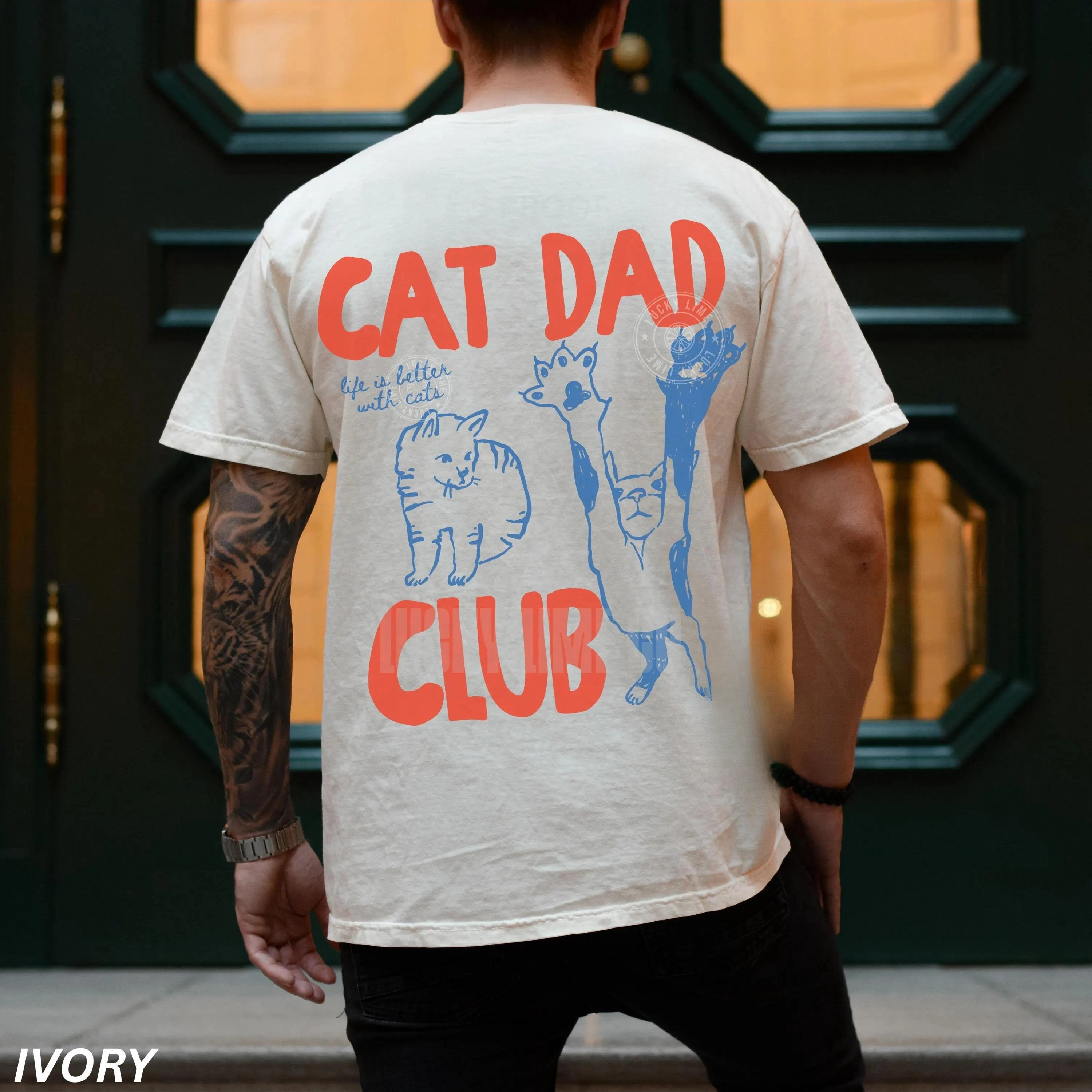 2026 Summer Men Cat Dad Club Graphic T Shirt Back Print Vintage Sketch Cat Pattern Short Sleeve Casual Tee Gift for Cat Lovers