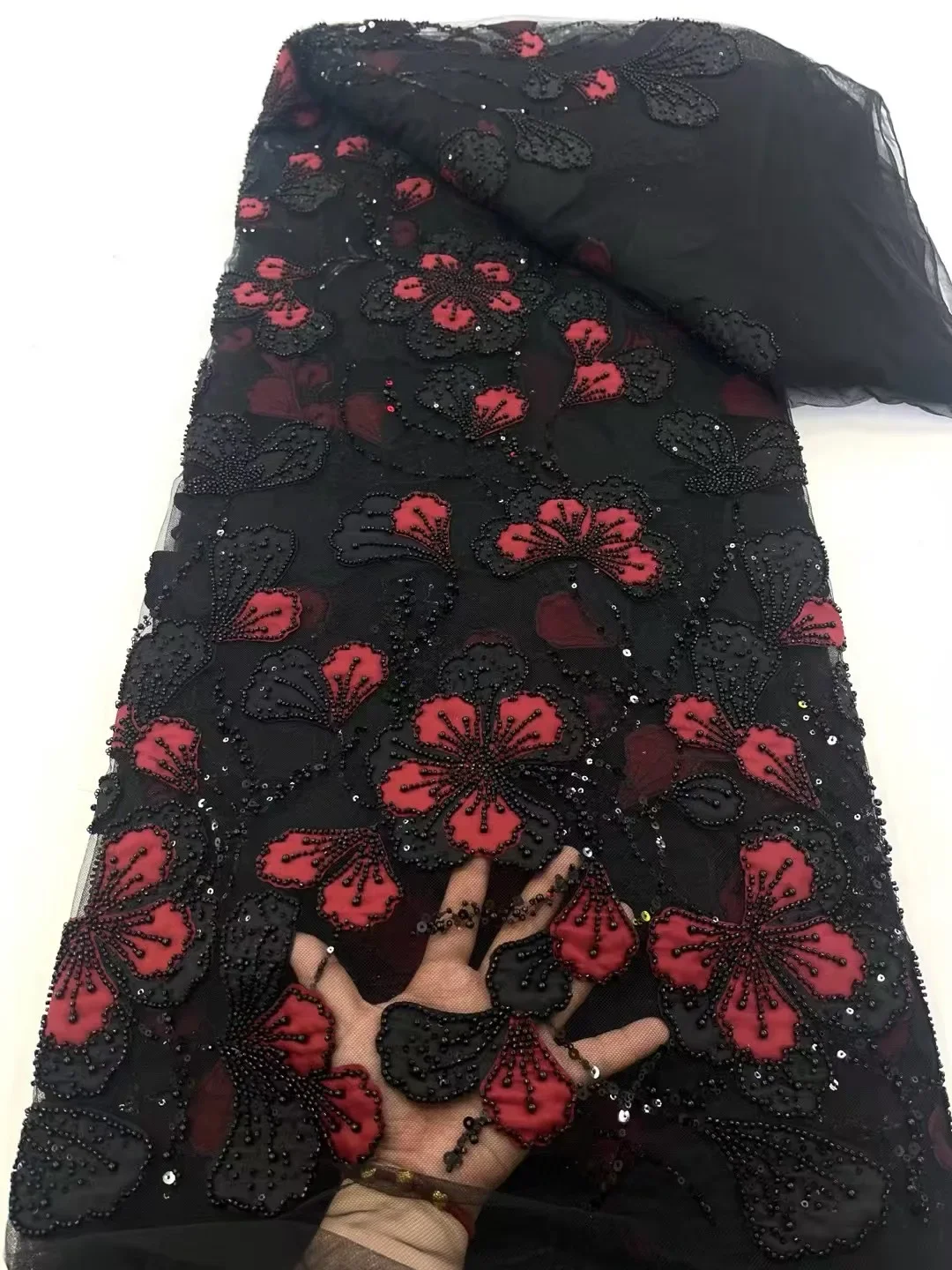 قماش دانتيل فرنسي عالي الجودة وفاخر وأنيق مطرز يدويًا، قماش دانتيل مطرز بالترتر النيجيري الأفريقي، فستان من القماش المخيط