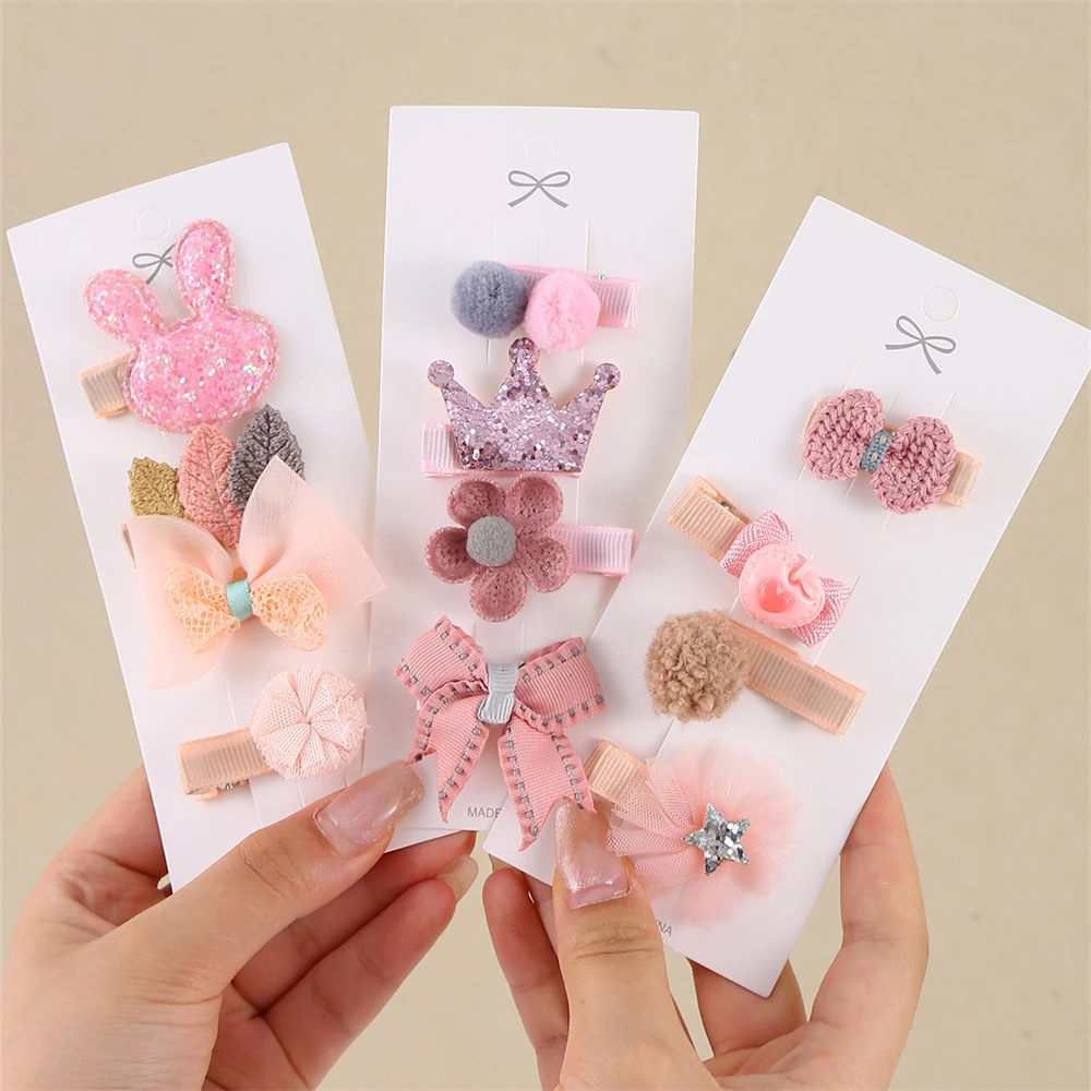 Cute Pink Baby Hair Clip Hand Woven Bowknot Baby Hairpin 3D Cartoon Crown Side Clip Children's Hair Accessories